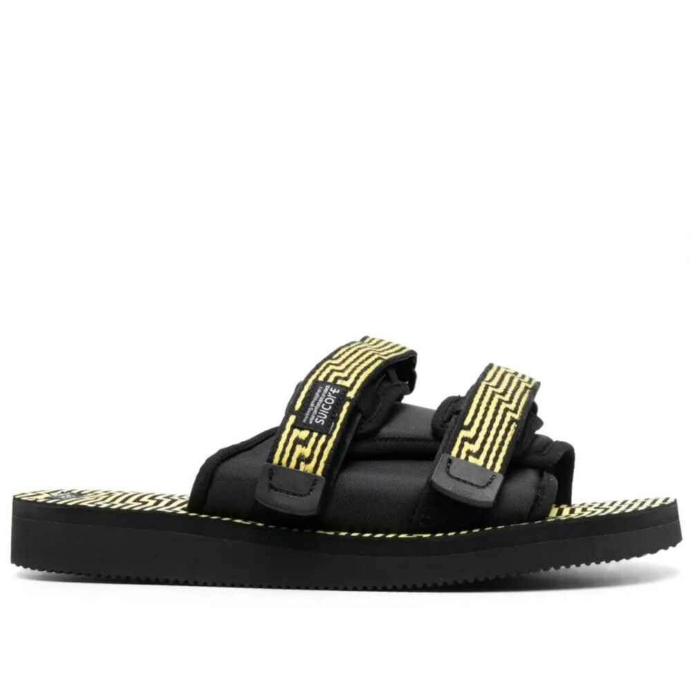 Suicoke Moto-JC01 Touch Strap Slides Sandals in Black/Yellow NWOB EU 39